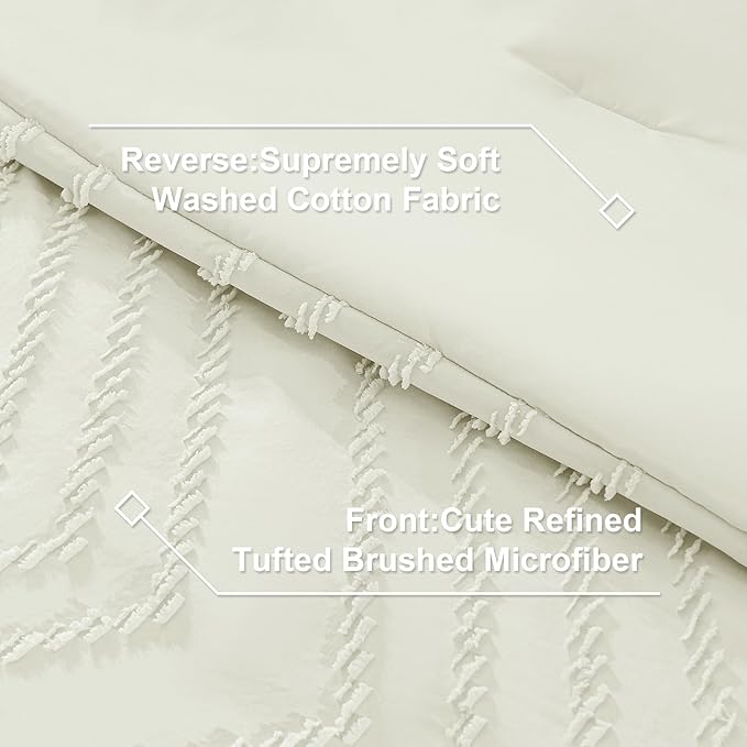 Litanika Twin Comforter Set with Sheets Ivory - 5 Pieces Boho Tufted Shabby Chic Bed in a Bag, Fluffy Soft Farmhouse Bed Set for All Seasons
