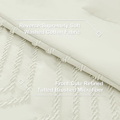 Litanika Ivory Full Size Comforter Set with Sheets - 7 Pieces Bed in a Bag Full Boho Tufted Complete Bedding Sets with Comforter, Sheets, Pillowcases & Shams