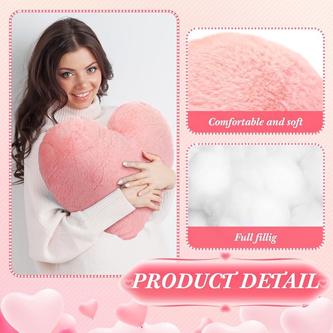 Suzile 6 Pcs Valentine‘s Day Plush Heart Shaped Pillow Fluffy Cute Heart Throw Pillows 18 x 14 Inch Decorative Back Cushions Decoration for Bed Sofa Dining Cars Women