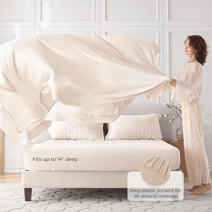 MUXHOMO 5 Pieces Twin Comforter Set, Seersucker Bed in a Bag Twin Size, All Season Luxury Bedding Set with Comforter, Flat Sheet, Fitted Sheet, Pillowcase & Sham, Beige