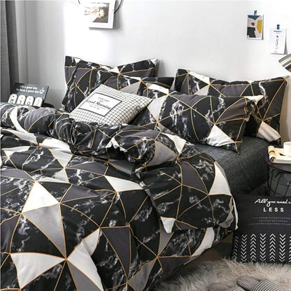 CLOTHKNOW Black White Marble Twin/Twin XL Comforter Set Geometric Triangle Bedding Comforter Sets Black White Comforter with 2 x Pillowcases