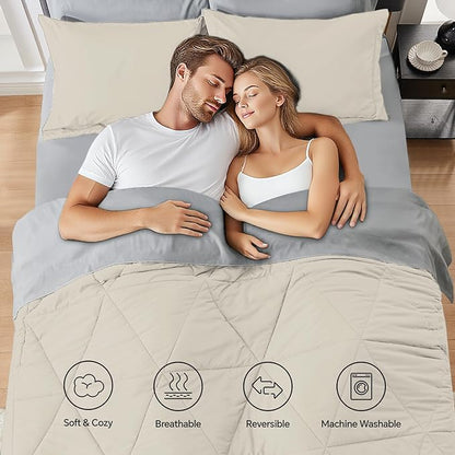 BEDELITE Twin XL Comforter Set 5 Pieces Bed in A Bag - Soft Microfiber Reversible Twin Extra Long Beige Bed Set with Comforters, Sheets, Pillowcase & Sham, Cozy Bedding Sets for College Dorm Room