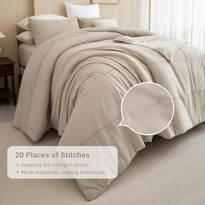 CozyTide 120x120 Oversized Comforter King Size,Cotton Linen Like Textured Pleated California King Comforter Set Soft Lightweight Extra Large Bedding Set 3PCS