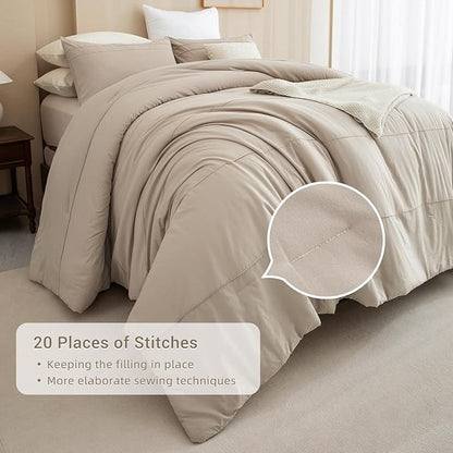 CozyTide Oversized King Comforter 128x120,Cotton Extra Large King Size Bedding Comforter Set,Lightweight Vintage Farmhouse Linen Like Textured Pleated Bedding Set Ultra Soft