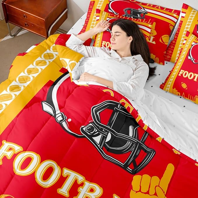 Feelyou Football 7 Pieces Comforter Sets Bedding Set for Boys Kids Teen King Size Sports Theme Football City Bed in a Bag with Comforter, Sheets, Pillowcases & Cushion Cover