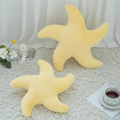 Starfish Pillow, Cute Decorative Pillows for Couch Bed, Aesthetic Room Decor Accent Pillow Plush with Soft Faux Rabbit Fur for Bedroom Living Room (Goose Yellow, 14.9 Inches)