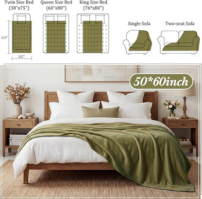 Buryeah 10 Pcs Fleece Blanket Bulk Soft Warm Blankets Cozy Fleece Lightweight Throw Blankets Plush Pet Throw Blanket for Home Bed Sofa Office Wedding Gifts Travel(50" X 60",Olive Green)