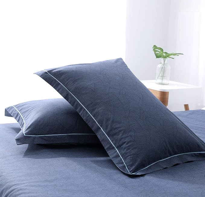 SLEEPBELLA Comforter King Size, 600 Thread Count Cotton Navy & Grey Leaves Reveisible Comforter Sets, Down Alternative Bedding Set 3Pcs(King, Navy&Blue Leaves)