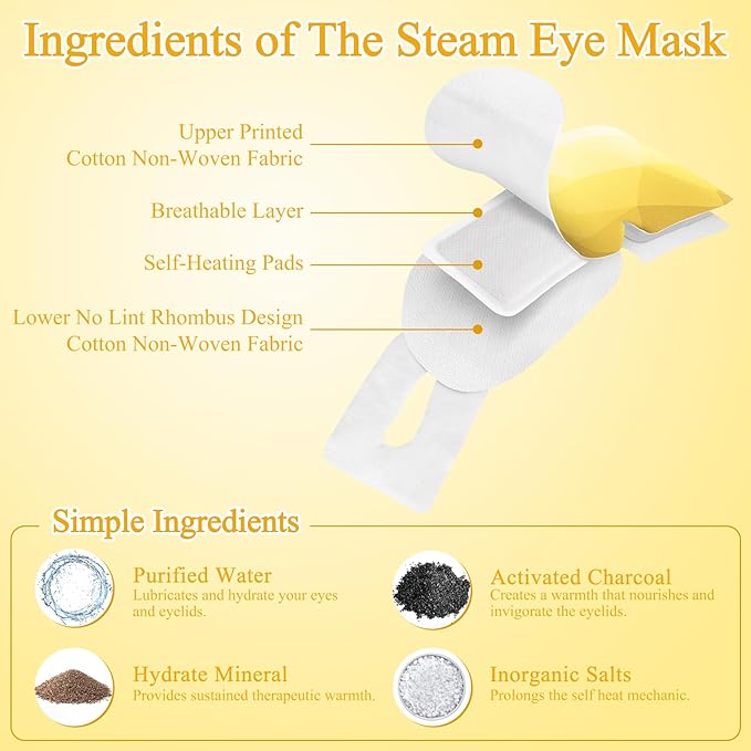 32Packs Steam Eye Mask, Heated Eye Mask for Sleeping, Warm Compress for Eyes, Self Heating Disposal Steam Mask for Home Sleep, Office, Spa, Travel Essentials Valentine's Day Gift (Chamomile)