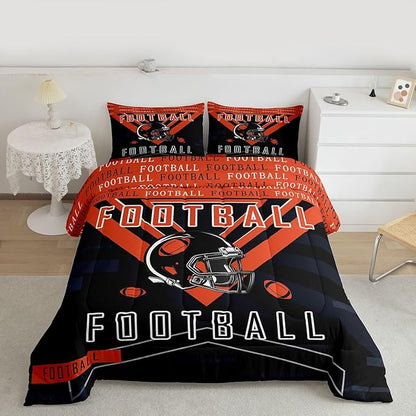 Feelyou Football Bedding Set Boys Girls Toddler Size Women Men Rugby Sports Comforter Football City Duvet Quilt Orange Black Room Decor