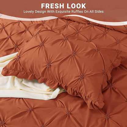 JOLLYVOGUE King Size Comforter Set 7 Pieces, Burnt Orange Bed in a Bag Comforter Set for Bedroom, Bedding Comforter Sets with Comforter, Sheets,Ruffled Shams & Pillowcases