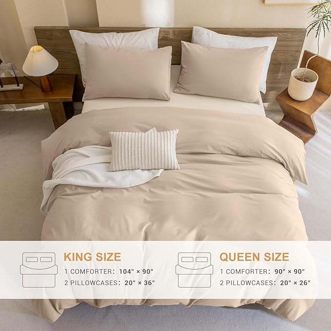 Sanracie Queen Size Comforter Sets, 3Pcs Cotton Warm Taupe Colored Bedding Comforter Sets Extra Soft Breathable Bed Comforter Set for All Season