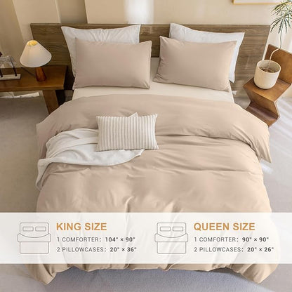 Sanracie Cotton King Comforter Set, Warm Taupe Colored Bedding Set 3Pcs Ultra Soft Breathable Bed Comforter Set for All Season