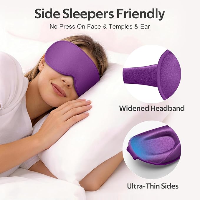 Sleep Mask for Women Men - 100% Blackout Eye Masks for Sleep - 3D Soft Sleeping Mask for Side Sleepers - Zero Pressure Lash Extensions Eye Cover Shade for Airplane Travel Essentials, Purple