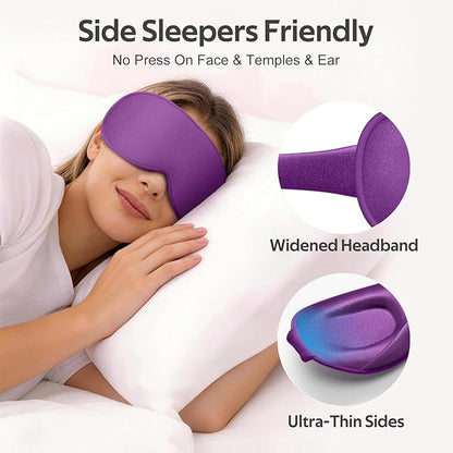 Sleep Mask for Women Men - 100% Blackout Eye Masks for Sleep - 3D Soft Sleeping Mask for Side Sleepers - Zero Pressure Lash Extensions Eye Cover Shade for Airplane Travel Essentials, Purple