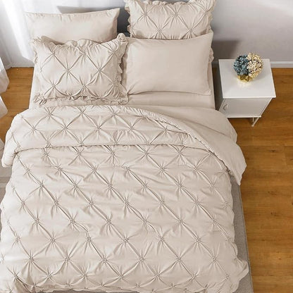 JOLLYVOGUE King Size Comforter Set 7 Pieces, Beige Bed in a Bag Comforter Set for Bedroom, Beddding Sets with Comforter, Sheets,Ruffled Shams & Pillowcases