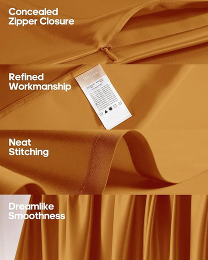 THXSILK Silk Sheet Set 4 Pcs, King Size Sheet Set, Soft Breathable Cooling Bed Sheets with 1 Flat Sheet, 1 Fitted Sheet, 2 Pillowcases with Zipper Closure, Deep Orange