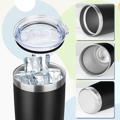 20oz Tumbler with Lid Stainless Steel Insulated Tumblers Travel Coffee Tumbler Bulk Double Wall Vacuum Insulated Water Cup Christmas Gifts for Women Men Her Him Home Office (Black, 6pack)