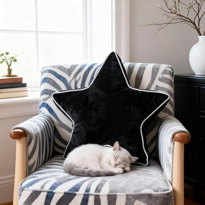 Star Pillow - Decorative Throw Pillows Floor Cushion Accent Pillow for Sofa Bed Couch Bedroom Black