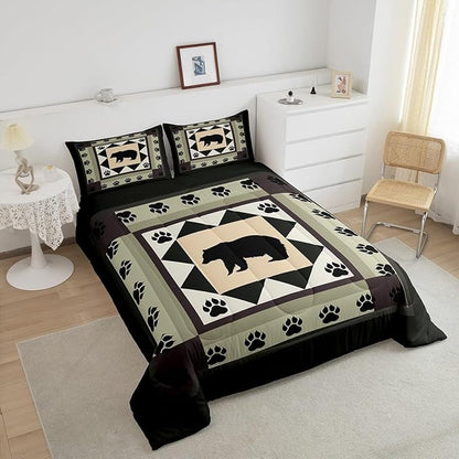 Feelyou Western Rustic Bear Print Full Size Comforter Set,Wild Animal Hunting Theme Bedding Comforters Bedroom Collection, Rustic Cabin Country Decor Bedding Set for Girls Teens with 2 Pillowcases
