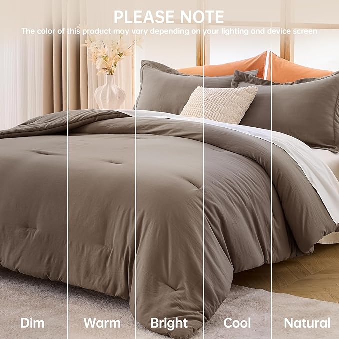 MUXHOMO Full Comforter Sets, All Season Ultra Soft Down Alternative Bedding - 3 Piece Lightweight Bed Set Includes 1 Comforter (82"x86") and 2 Pillow Shams (20"x26"), Brown