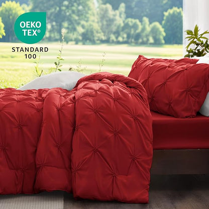 BEDELITE Red Twin Comforter Set - 2 Peices Boho Pintuck Bedding Comforter Sets, Lightweight Soft & Warm Twin Bedding Sets with 1 Pillowcase for All Season