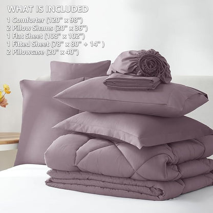 CozyLux Oversized King Comforter Set Dusty Purple, 7 Pieces Bed in a Bag Comforter Set with Sheets, All Season Bedding Set with Down Alternative Comforter, Sheets, Pillowcases & Shams