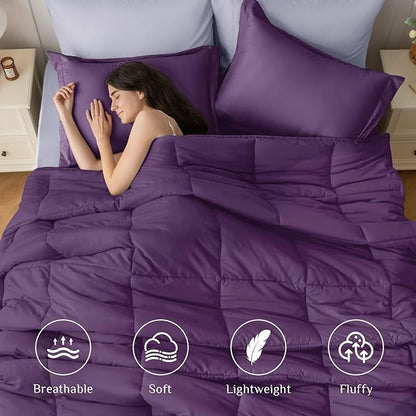JOLLYVOGUE Twin XL Comforter Set, Ultra-Soft Bed in a Bag Twin XL Size 5 Pieces, Oeko-TEX Certified Bedding Set with Down Alternative Comforter, Sheets, Pillowcases & Shams, Purple & Lavender