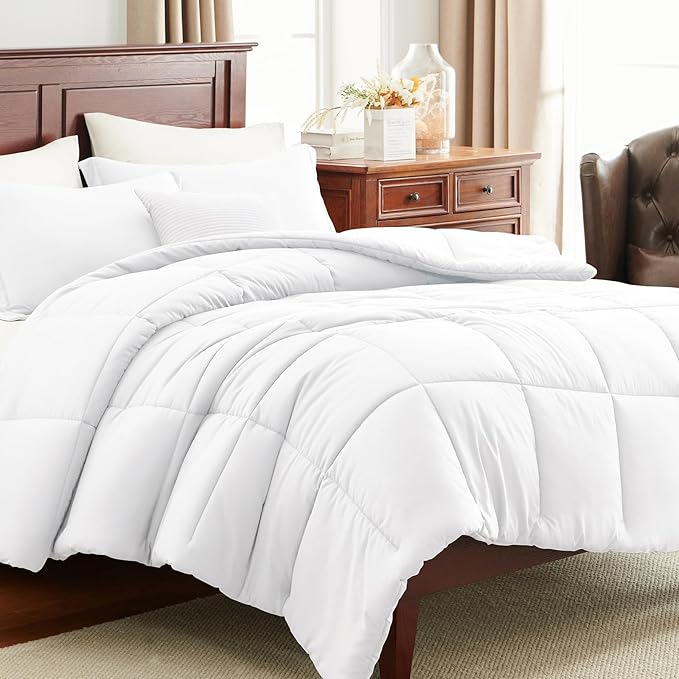CozyLux Oversized King Comforter Set, 3 Pieces White 120x98 Box Stitched Design Soft Bedding Set, All Season Lightweight Breathable Bed Set with 1 Down Alternative Comforter and 2 Pillow Shams