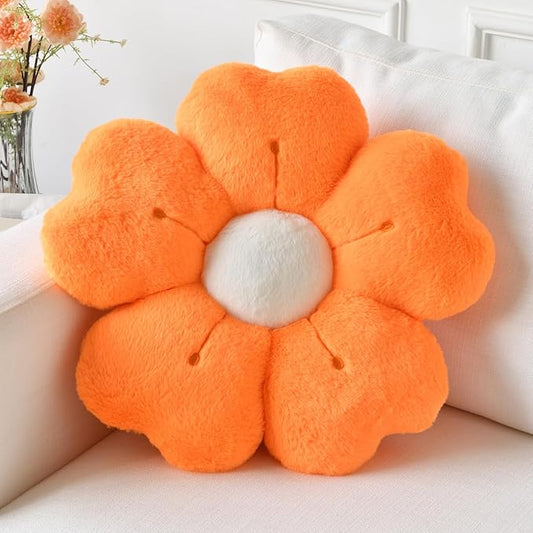 Flower Pillow, Flower Shaped Pillow Decorative Throw Pillows for Bed Couch, Cute Daisy Pillow Dorm Decor Floor Seating Cushion (Orange, 15 Inches)