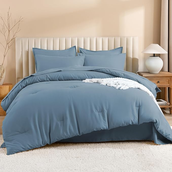 Litanika Twin/Twin XL Size Comforter Sets - 5 Pieces Bed in a Bag Grayish Blue, Lightweight Bed Set with Comforter, Sheets, Pillowcase & Sham