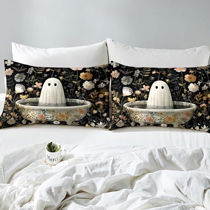Erosebridal Kids Halloween Decorations Black Bedding Set Toddler, Halloween Ghost Comforter Set Funny Gothic Decor Comforter for Boys Girls Teens Adults, Retro Horror Terror Theme Quilt