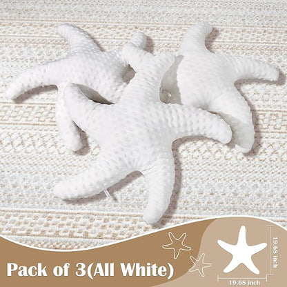 Marble Empire White Starfish Pillow 3-Pack for Couch and Bed, Coastal Decor Throw Pillows, Ocean Beach Theme Accent Pillows for Living Room