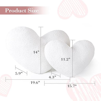 AELS Heart Shaped Pillow, Set of 2, Heart Decorative Throw Pillows, Boucle Love Cute Pillows 20 & 16 Inches, Valentines Day Decorations, Wedding Decor, Living Room Bedroom Nursery Decor, White