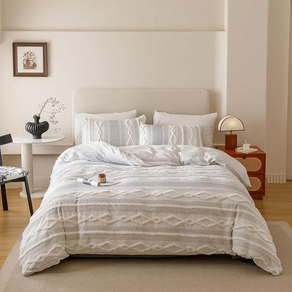 Luxlovery Boho White Comforter Set Twin Teens Kids Farmhouse White Black Jacquard Bedding Set Bohemian Country Blanket Quilts Durable Soft Breathable 3PCS Comforter Set Twin Bed