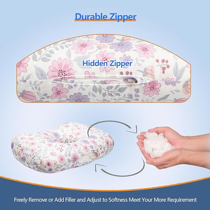 Ear Piercing Pillow for Side Sleepers, Pillow with an Ear Hole for CNH and Ear Pain Ear Inflammation Pressure Sores (Pink Flowers, 17.3"x12.6"x2")