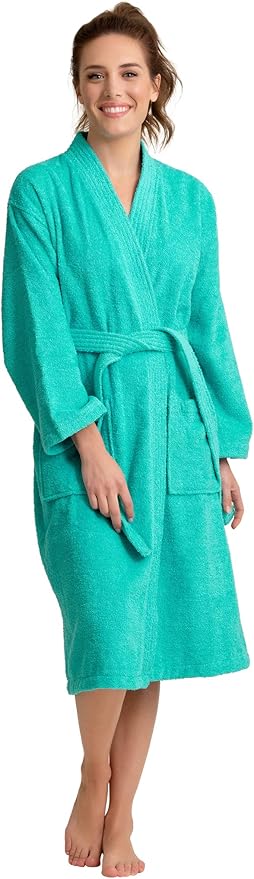 Soft Touch Linen Women's Robe Terry Cotton Cloth- Kimono Style- Thick, Breathable & Comfortable- Lightweight & Absorbent