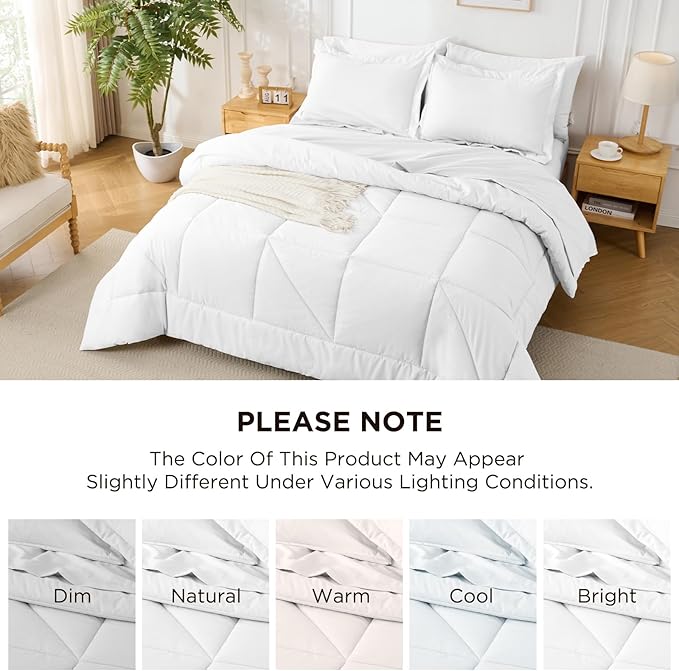 7 Pieces Full Comforter Set - Utral Soft Microfiber Bedding Set, Thick Duvet Insert Bed in a Bag Without Rustling Noise for All Season, White (82"x86")