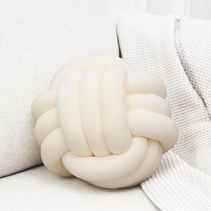 Petrella Knot Pillow Ball Round Throw Pillows Home Decor Cushion Decorative Aesthetic Throw Pillows，White 13inch