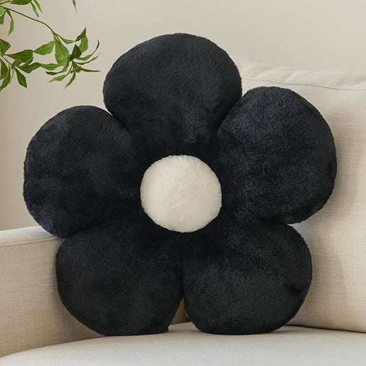 Zlgkjk Flower Pillow, Decorative Throw Pillows with Soft Plush for Couch Bed, Cute Daisy Pillow Cushion Home Decor Floral Throw Pillow (Black, 19.6 Inches)