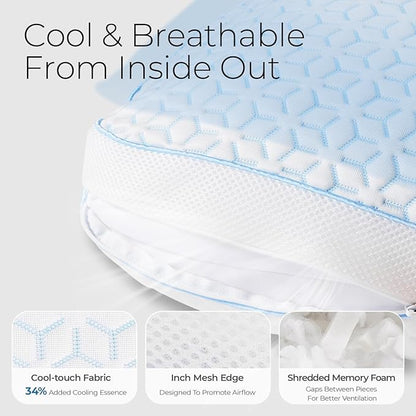 Sweetnight Cooling Pillows, Memory Foam Pillows King Size Set of 2, Almohadas para Dormir for Hot Sleepers