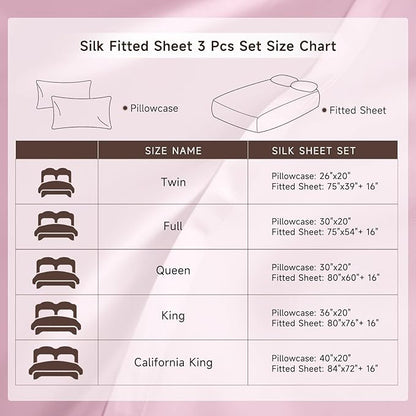THXSILK 6A+ Top Grade 100% Pure Mulberry Silk Twin Fitted Sheet 3Pcs Set Bed Sheets Luxury Bedding for Hair and Skin Health Breathable Cooling, 1 Fitted Sheet with 2 Pillowcases, Lavender