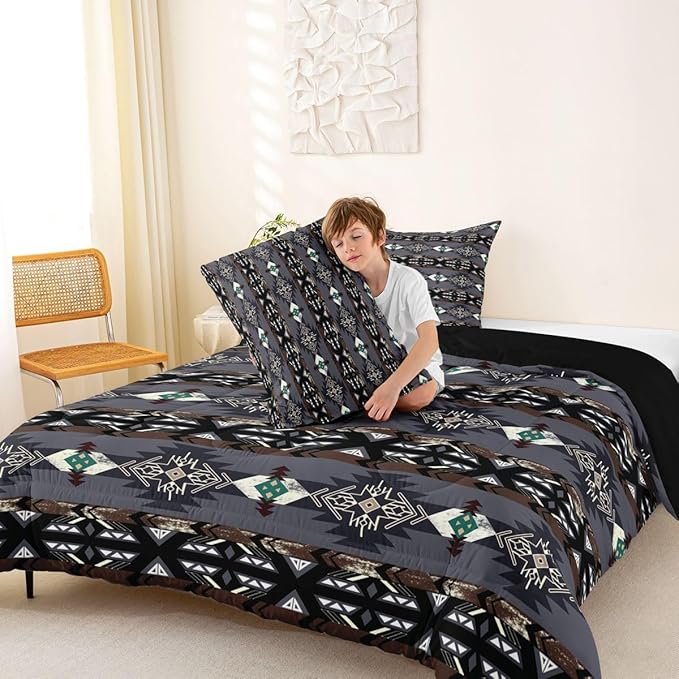 Erosebridal Western Boho Queen Comforter Set,Aztec Quilt,Ethnic Tribal Arrow Bedding Set Country Decor Western Duvet Insert,Western Room Decor for Bedroom Boho Living Room Decor,Southwestern Decor