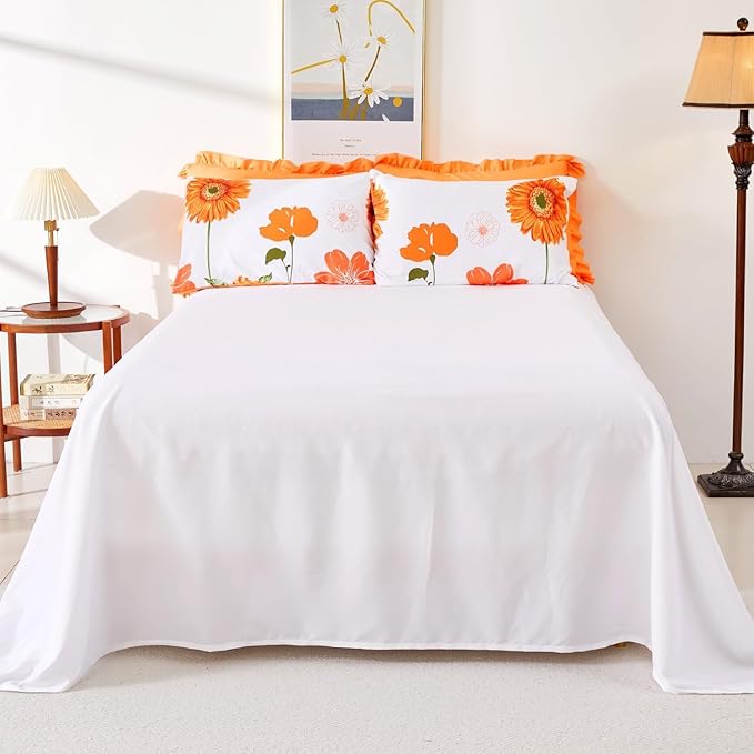 EVENHUG King Comforter Set 7 Pieces Lightweight Soft King Size Comforters for All Season Orange Sunflower Floral Bedding Sets Bed in a Bag with Flat Sheet and Fitted Sheet Pillowcases