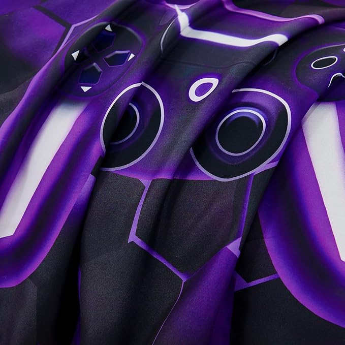 URBONUR 6 Pieces Twin Bed Set for Boys Girls E-Sports Themed 3D Game Consoled Pattern Bedding Comforter Set with Sheets for Kids Room Decor, Purple