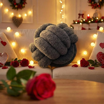 Knot Pillow Ball Plush - Decorative Throw Pillows for Bed Relieve Stress, Round Knot Cushion for Sofa Decor Pet Toy, Grey 12 inch