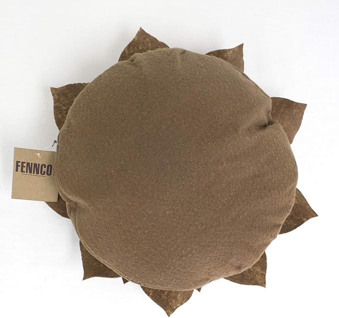 Fennco Styles Handmade 3D Heart-Shaped Petals Flower Decorative Filled Throw Pillow 13" Round - Mocha Floral Pillow for Couch, Home Décor and Holiday, Housewarming Gift