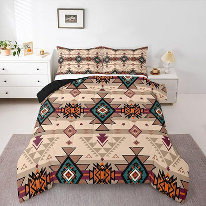 Erosebridal Bohemian Geometric Bedding Sets Western Comforter Set Queen,Ethnic Tribal Arrow Aztec Quilt Indian Tribe Geometric Diamond Triangle Duvet Insert,Western Room Decor