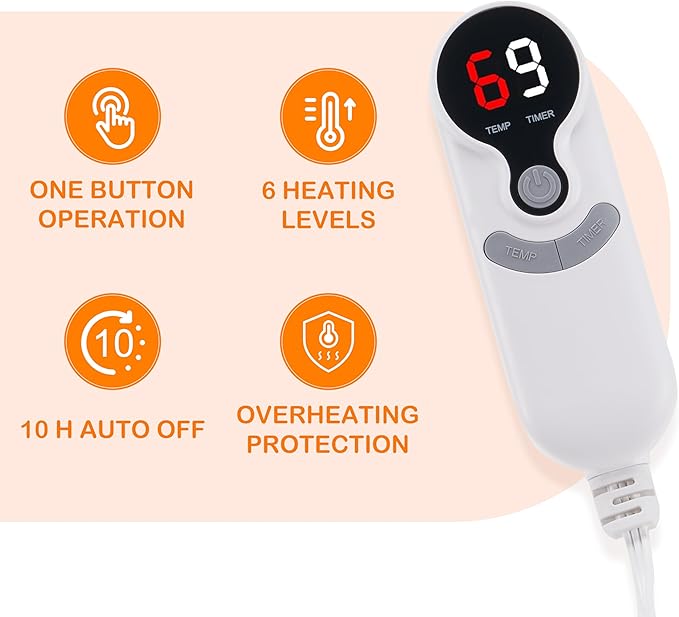 Electric Heated Blanket Full Size 72"×84" with 9 Heating Levels & 1-10Hs Auto Off，Double Sided Plush Sherpa, Energy Efficient, Machine Washable, for Couch & Bed, Light Gray