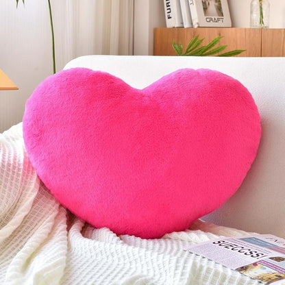 Hot Pink Heart Pillows, Cute Heart Decorative Pillow, Heart Shaped Throw Pillows for Bed, Faux Rabbit Fur Plush Hoom Decor Pillow Cushion for Chair Sofa Living Room (Medium-15.7"x11.8")